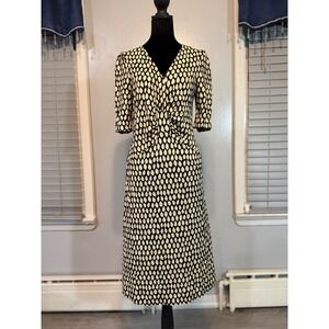 Classic Old Money Polka Dot Midi Dress Ruched Waist Silk Blend M